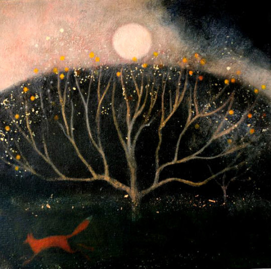 Moving through the dark orchard